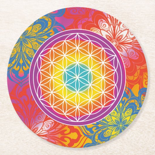 Flower of life mandala zen runder pappuntersetzer (Vorderseite)