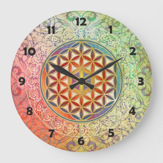 Flower of Life - Ornament I Große Wanduhr (Vorderseite)