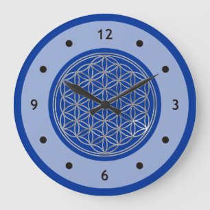 FLOWER OF LIFE - silver - clock face Numbers Große Wanduhr
