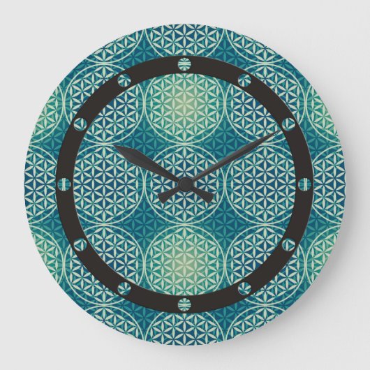 Flower of Life - stamp pattern - cyan blue Große Wanduhr (Vorderseite)