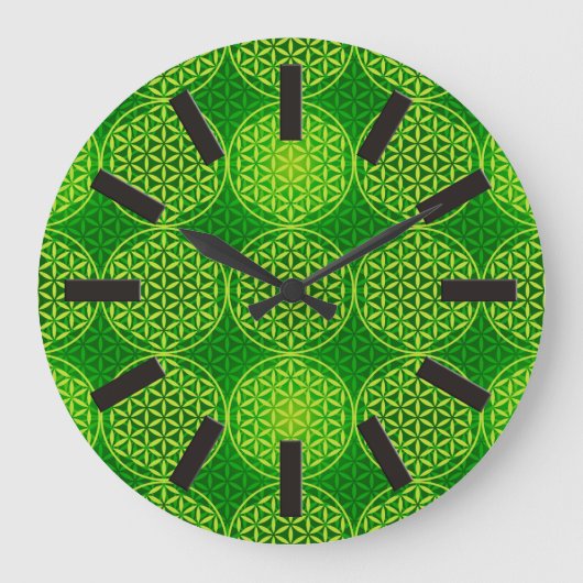 Flower of Life - stamp pattern - green Große Wanduhr (Vorderseite)
