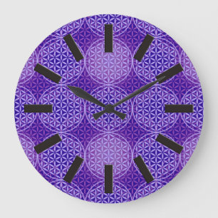 Flower of Life - stamp pattern - purple Große Wanduhr