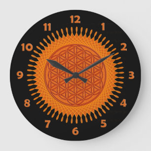Flower Of Life - sunny orange - clock face Große Wanduhr