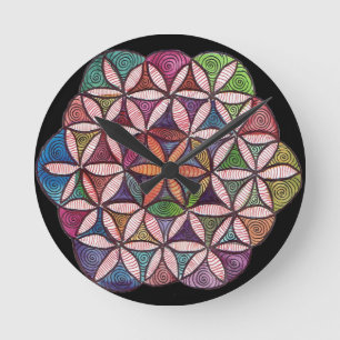 Flower of Life Watercolor art Runde Wanduhr