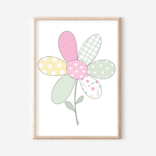  Flower on White Background Quilt Art Print Set Poster