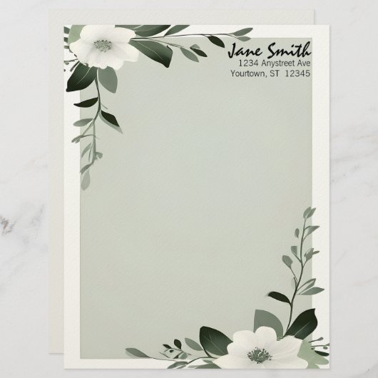 Flower Overlay Sage Green Personalized Stationery Briefbogen (Vorne/Hinten)