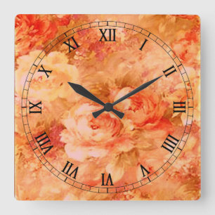 Flower Painting Square Roman Numerals Clock Quadratische Wanduhr