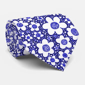 Flower Pattern - Blue, Black and White Krawatte (Gerollt)