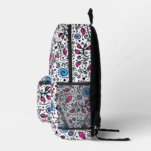 Flower Pattern blue Swirl Berry on White - Bedruckter Rucksack (Rechts)