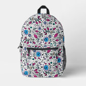 Flower Pattern blue Swirl Berry on White -  Bedruckter Rucksack (Vorderseite)