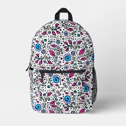 Flower Pattern blue Swirl Berry on White - Bedruckter Rucksack (Vorderseite)
