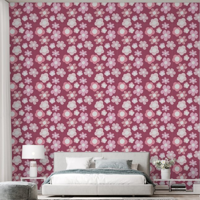 flower pattern dark pink tapete (Schlafzimmer)