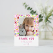 Flower Pattern Kids Girl Photo Birthday Thank you Postkarte (Stehend Vorderseite)