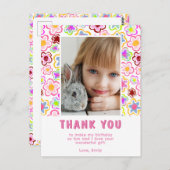 Flower Pattern Kids Girl Photo Birthday Thank you Postkarte (Vorne/Hinten)