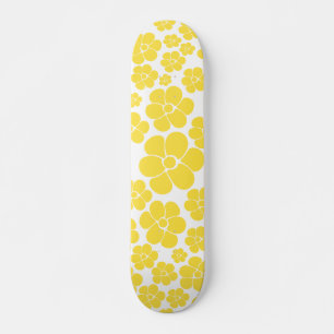Flower Pattern - Lemon Yellow and White Skateboard