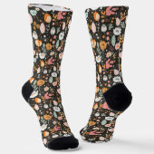 Flower Pattern on Black Socken (Gewinkelt)