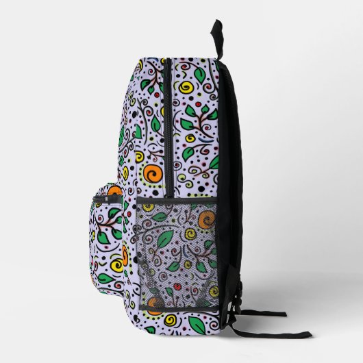 Flower Pattern orange Swirl Berry on Lilac - Bedruckter Rucksack (Rechts)