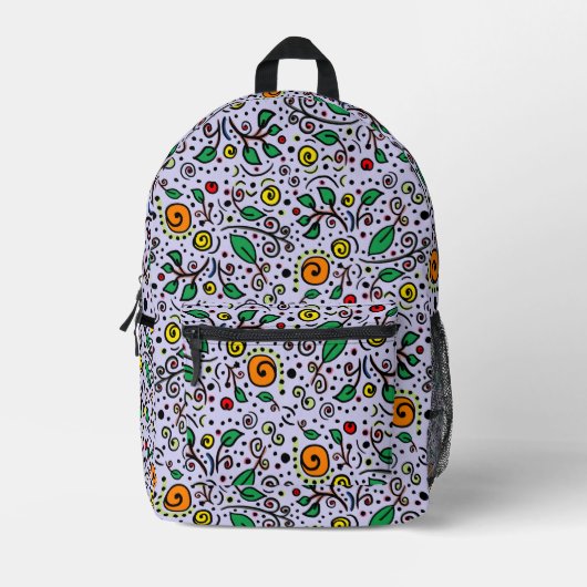 Flower Pattern orange Swirl Berry on Lilac -  Bedruckter Rucksack (Vorderseite)