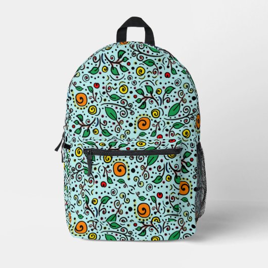 Flower Pattern orange Swirl Berry on Turquoise - Bedruckter Rucksack (Vorderseite)