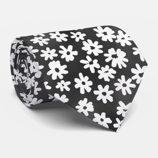 Flower Pattern - White and Dark Gray Krawatte (Gerollt)
