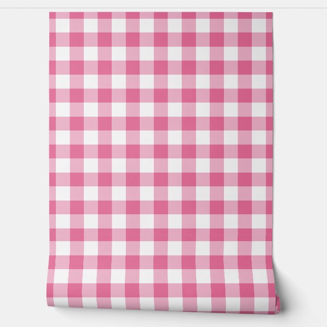 Flower Pink Gingham Check Green Buffalo Plaid Tapete (Abrollen)