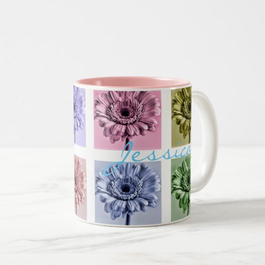 Flower Pop Art Pattern Personalised Zweifarbige Tasse (VorderseiteRechts)