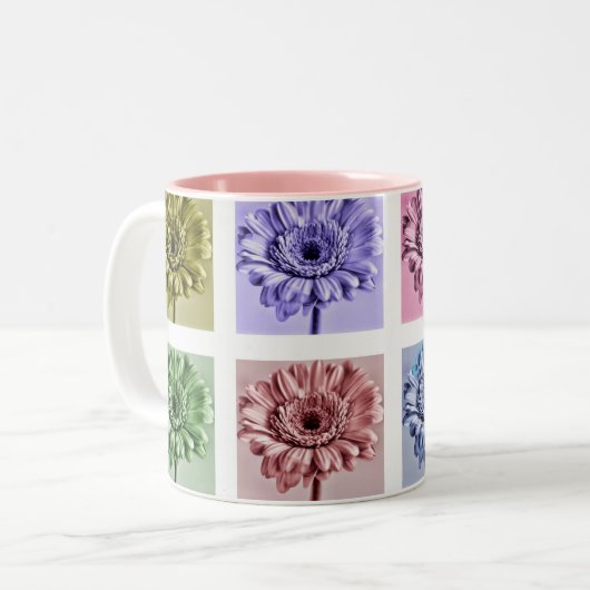 Flower Pop Art Pattern Personalised Zweifarbige Tasse (Vorderseite Links)