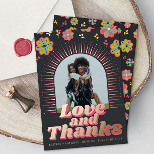 Flower Power 70er Retro Groovy Hochzeits-Dankeschö Folieneinladung