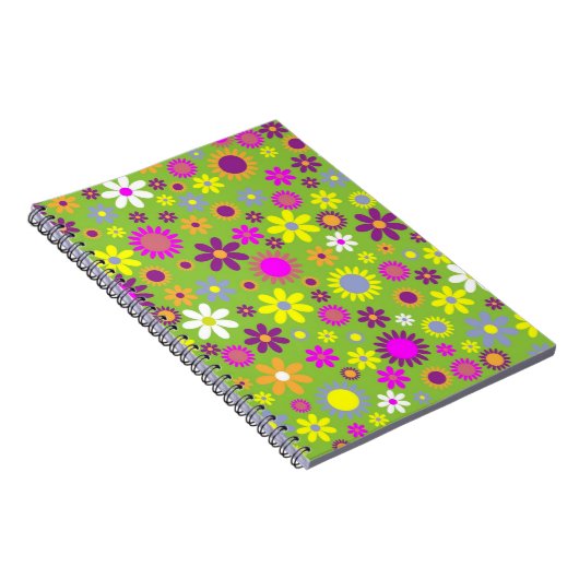 Flower Power Bright Green Pattern Notizblock (Rechte Seite)
