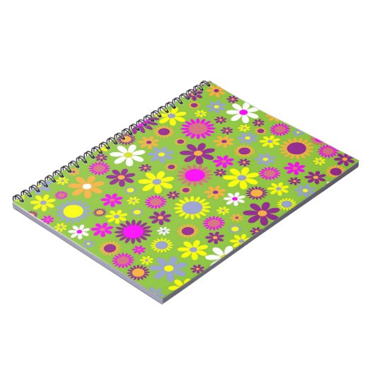 Flower Power Bright Green Pattern Notizblock (Linke Seite)