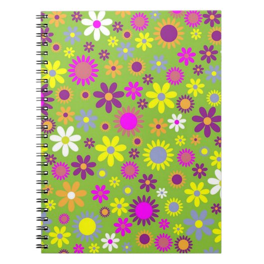 Flower Power Bright Green Pattern Notizblock (Vorderseite)