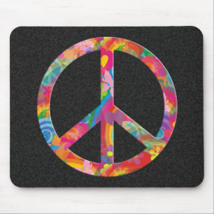 Flower Power Frieden schwarze Spritzer Mousepad