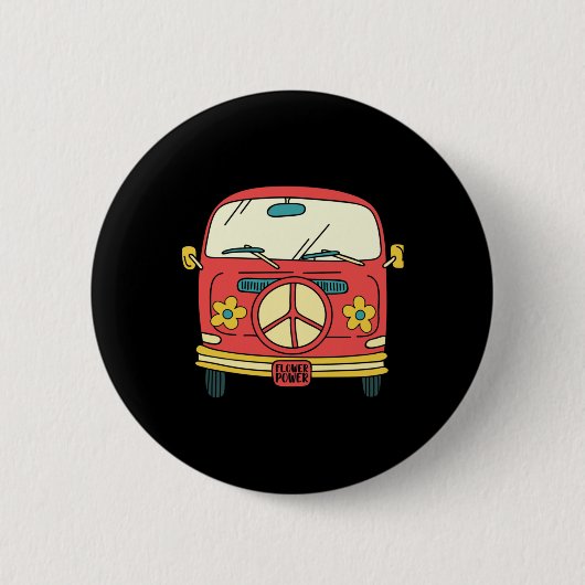 Flower Power Friedenszeichen Vintage Microbus Van Button (Vorderseite)