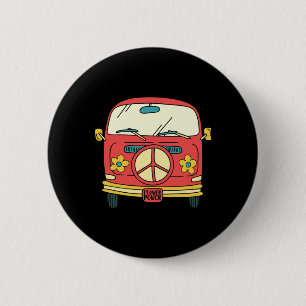 Flower Power Friedenszeichen Vintage Microbus Van Button