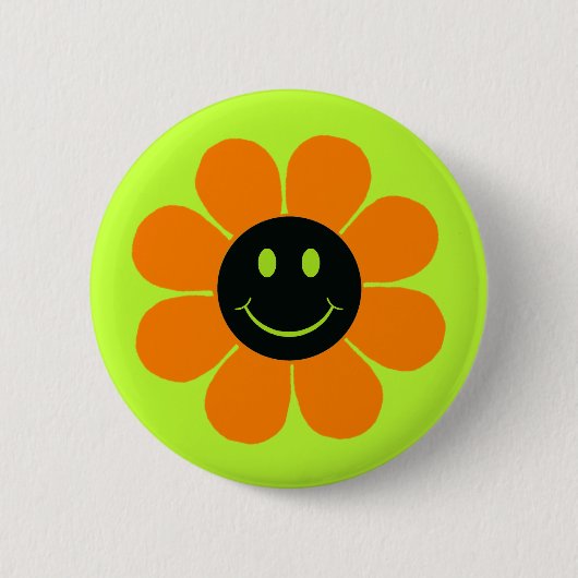 Flower Power Frohes Gesicht Button (Vorderseite)