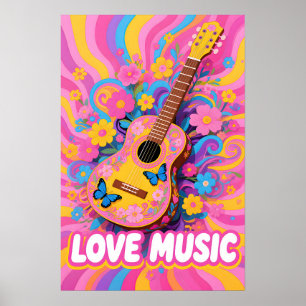 Flower Power Gitarre Pop Art Poster