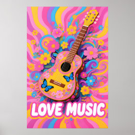 Flower Power Guitar Pop Art Poster