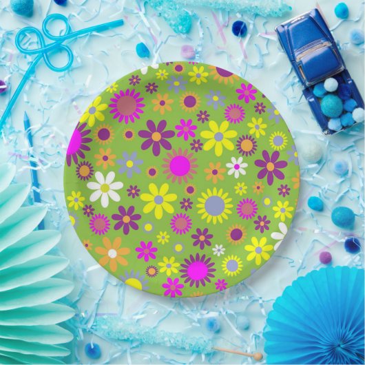 Flower Power Hellgrün Pappteller (Party)