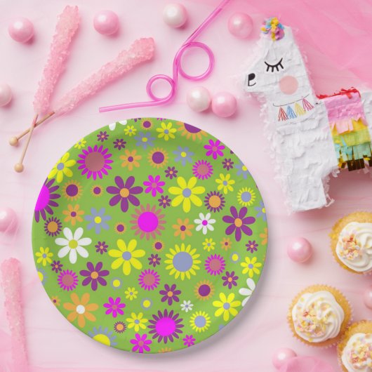 Flower Power Hellgrün Pappteller (Party)
