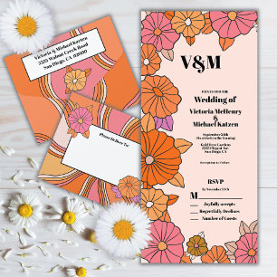 Flower Power Hippie 60er Hochzeit All In One Einladung