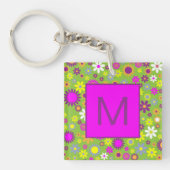 Flower Power in Hellgrün und Rosa mit Monogramm Schlüsselanhänger (Vorderseite)