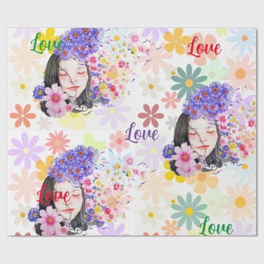 Flower-Power-Mädchen-Power Geschenkpapier (Flach)
