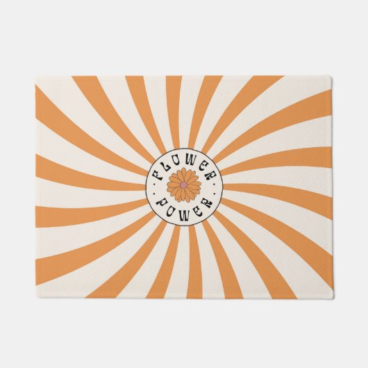 Flower Power mit psychedelischen orangen Strahlen Fußmatte (Vorderseite)