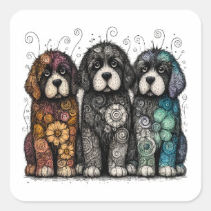 Flower Power Newfies Quadratischer Aufkleber