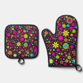 Flower Power Ofenhandschuh & Topflappen-Set (Vorderseite)