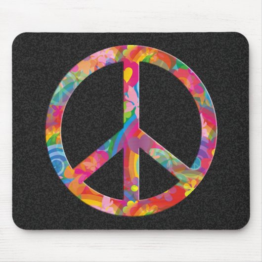 Flower Power Peace | Black Splatt Mousepad (Vorne)
