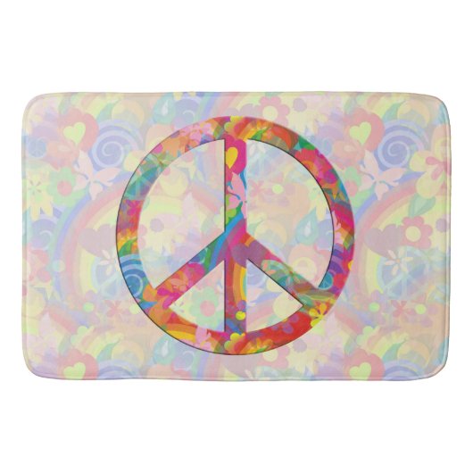 Flower Power Peace Sign I + your backgr & ideas Badematte (Vorderseite)