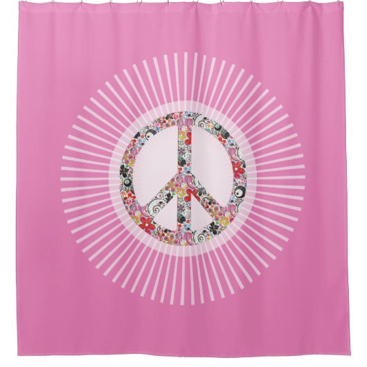 Flower Power Peace Sign I + your backgr & ideas Duschvorhang (Vorderseite)