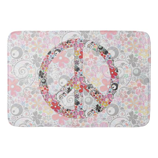 Flower Power Peace Sign II + your backgr & ideas Badematte (Vorderseite)