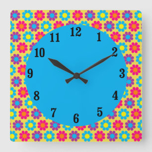 Flower Power Quadratische Wanduhr